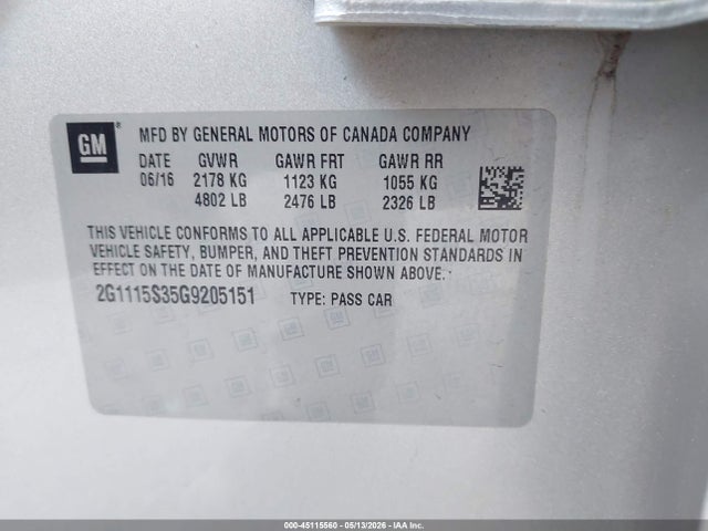 Chevrolet Impala 2lt 2016 2G1115S35G9205151 Image 9