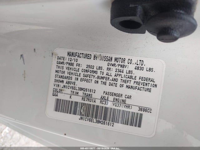 Продажа на аукционе авто 2011 Infiniti G37x, vin: JN1CV6EL3BM261612, номер лота: 45115577
