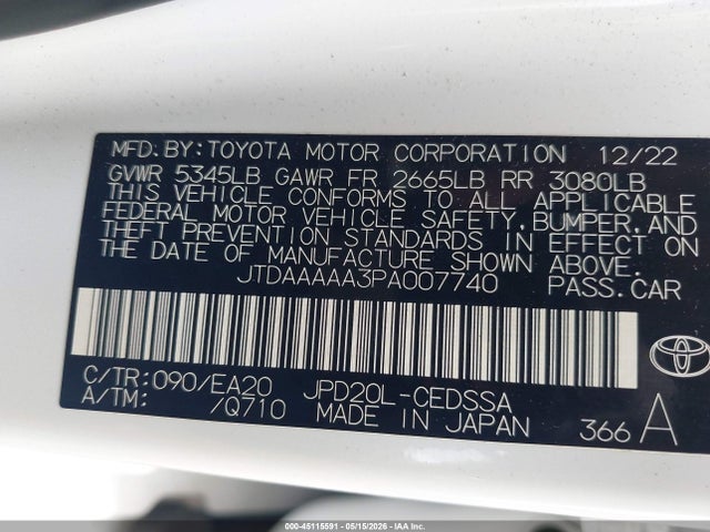 Aukcja sprzedaży 2023 Toyota Mirai Xle, vin: JTDAAAAA3PA007740, numer aukcji: 45115591