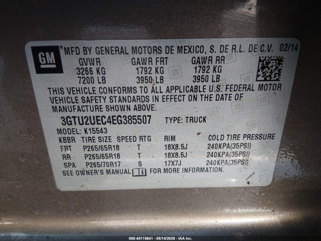 Aukcja sprzedaży 2014 Gmc Sierra 1500 Sle, vin: 3GTU2UEC4EG385507, numer aukcji: 45115641