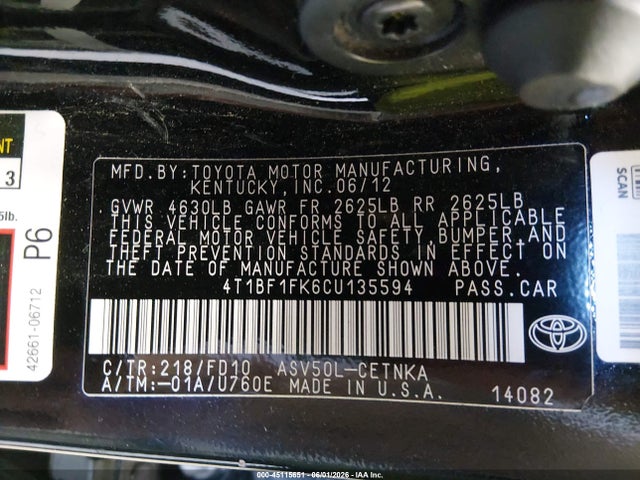 Aukcja sprzedaży 2012 Toyota Camry Le, vin: 4T1BF1FK6CU135594, numer aukcji: 45115651