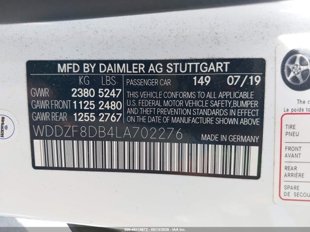 Aukcja sprzedaży 2020 Mercedes-benz E 350, vin: WDDZF8DB4LA702276, numer aukcji: 45115672