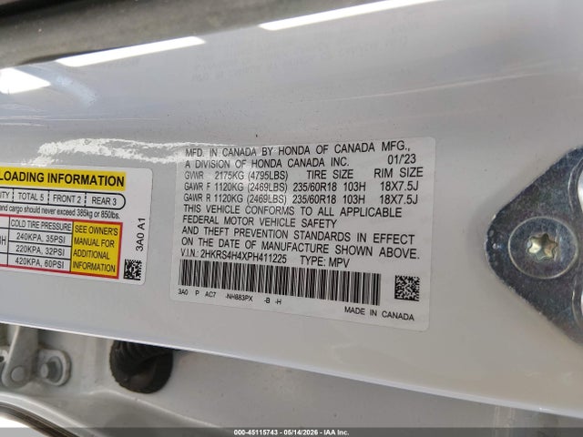 Продажа на аукционе авто 2023 Honda Cr-v Ex Awd, vin: 2HKRS4H4XPH411225, номер лота: 45115743