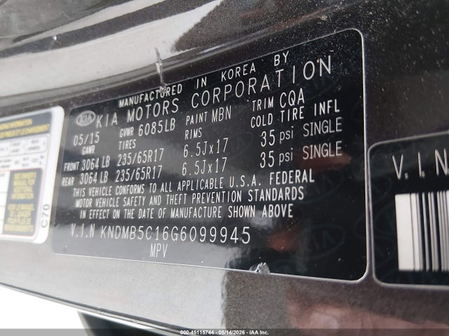 KNDMB5C16G6099945 KIA SEDONA LX