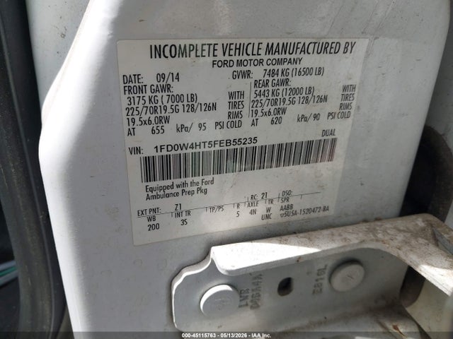 Продаж на аукціоні авто 2015 Ford 4x4 Ambulance F-450 Chassis, vin: 1FD0W4HT5FEB55235, номер лоту: 45115763