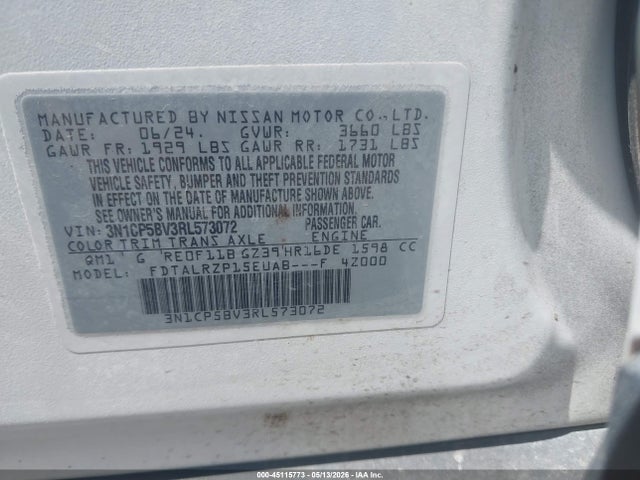 45115773 :رقم المزاد ، 3N1CP5BV3RL573072 vin ، 2024 Nissan Kicks S Xtronic Cvt مزاد بيع