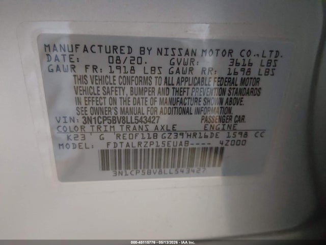 3N1CP5BV8LL543427 Nissan Kicks S Xtronic Cvt