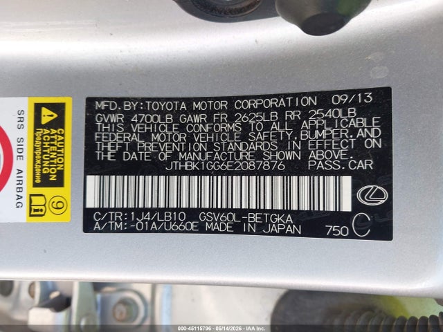 Продаж на аукціоні авто 2014 Lexus Es 350, vin: JTHBK1GG6E2087876, номер лоту: 45115796