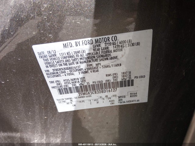 Aukcja sprzedaży 2013 Ford Flex Sel, vin: 2FMGK5C83DBD16127, numer aukcji: 45115813