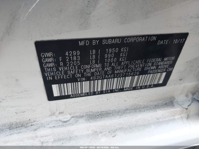 Продажа на аукционе авто 2018 Subaru Impreza 2.0i, vin: 4S3GTAA61J3715626, номер лота: 45115820