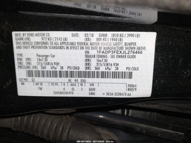 Продаж на аукціоні авто 2018 Ford Focus Se, vin: 1FADP3FEXJL276466, номер лоту: 45115823