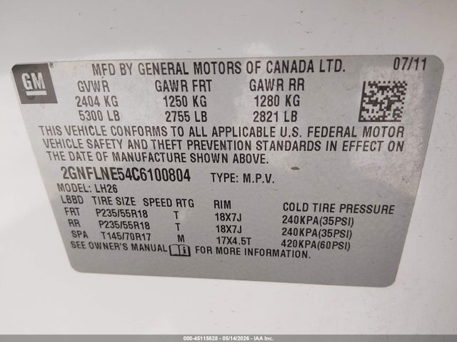 Продаж на аукціоні авто 2012 Chevrolet Equinox 2lt, vin: 2GNFLNE54C6100804, номер лоту: 45115828
