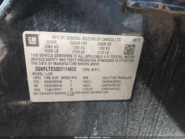 Aukcja sprzedaży 2014 Gmc Terrain Slt-2, vin: 2GKFLTE30E6114833, numer aukcji: 45115854