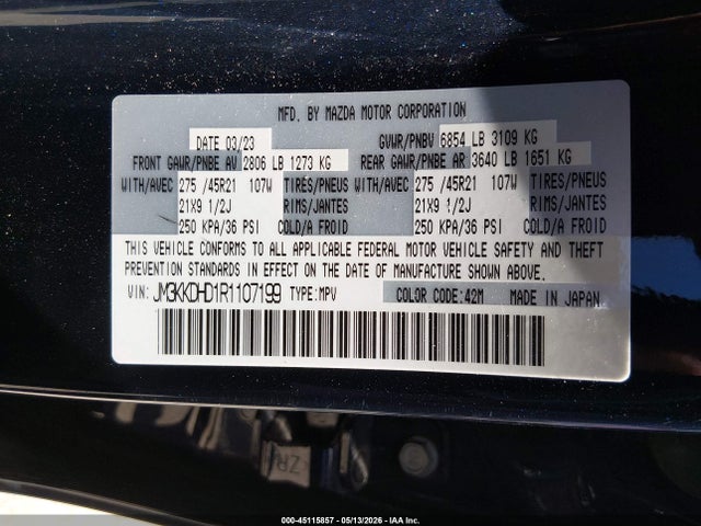Aukcja sprzedaży 2024 Mazda Cx-90 3.3 Turbo Premium, vin: JM3KKDHD1R1107199, numer aukcji: 45115857