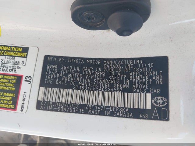 2010 Toyota Corolla S მანქანა იყიდება აუქციონზე, vin: 2T1BU4EE5AC524597, აუქციონის ნომერი: 45115858