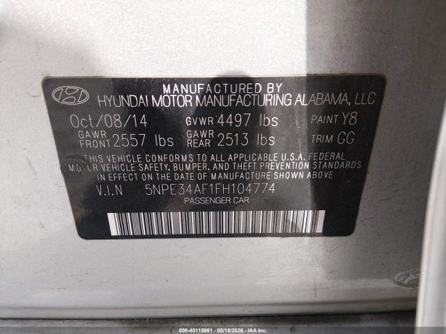 Hyundai Sonata Sport 2015 5NPE34AF1FH104774 Image 9