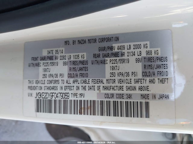 Продаж на аукціоні авто 2015 Mazda Cx-5 Grand Touring, vin: JM3KE2DY9F0479069, номер лоту: 45115865