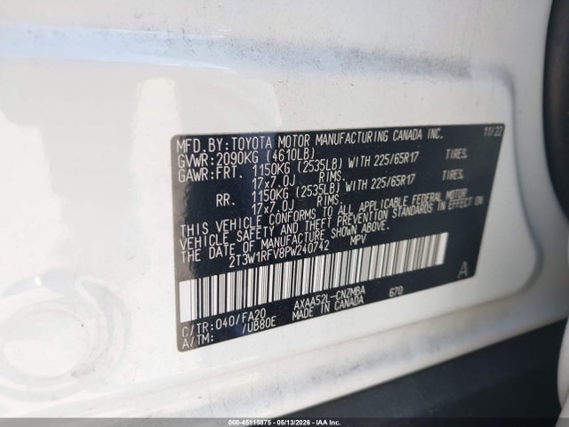 Продажа на аукционе авто 2023 Toyota Rav4 Xle, vin: 2T3W1RFV8PW240742, номер лота: 45115875