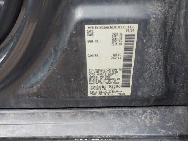 Продаж на аукціоні авто 2014 Nissan Altima 2.5/2.5 S/2.5 Sl/2.5 Sv, vin: 1N4AL3AP1EC403280, номер лоту: 45115877