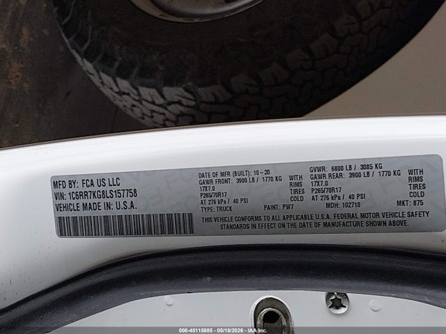 2020 Ram 1500 Classic Tradesman  4x4 5'7 Box მანქანა იყიდება აუქციონზე, vin: 1C6RR7KG8LS157758, აუქციონის ნომერი: 45115885