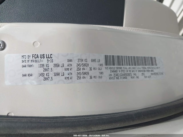 45115886 :رقم المزاد ، 2C4RC1GG4HR583973 vin ، 2017 Chrysler Pacifica Limited مزاد بيع