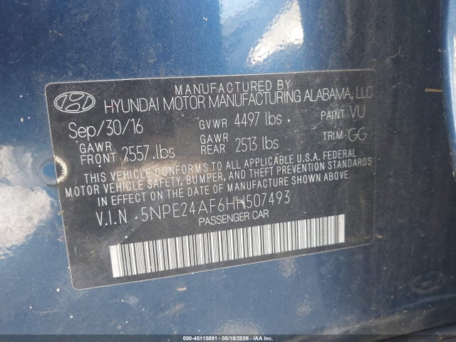 Aukcja sprzedaży 2017 Hyundai Sonata, vin: 5NPE24AF6HH507493, numer aukcji: 45115891