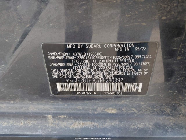 Subaru Crosstrek Sport 2022 JF2GTHSC7NH280392 Image 9