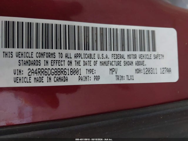 Продаж на аукціоні авто 2011 Chrysler Town & Country Limited, vin: 2A4RR6DG8BR618001, номер лоту: 45115915