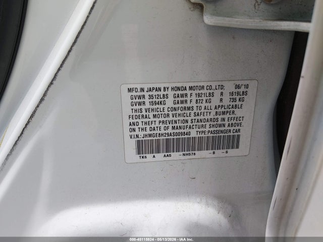 Aukcja sprzedaży 2010 Honda Fit, vin: JHMGE8H29AS009840, numer aukcji: 45115924