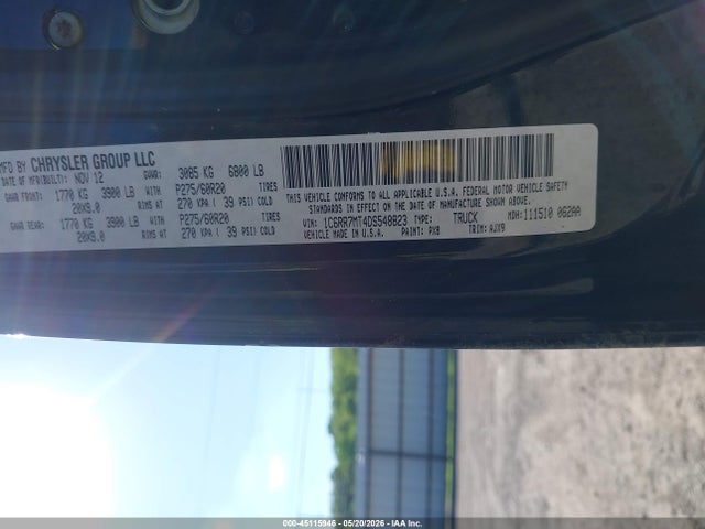 2013 Ram 1500 Sport მანქანა იყიდება აუქციონზე, vin: 1C6RR7MT4DS548823, აუქციონის ნომერი: 45115946