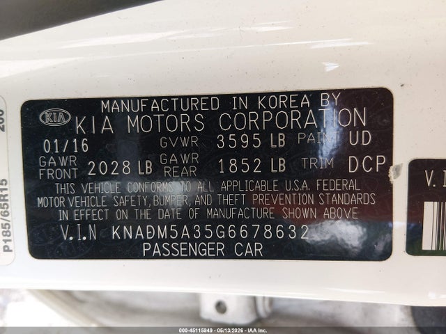 Продажа на аукционе авто 2016 Kia Rio Lx, vin: KNADM5A35G6678632, номер лота: 45115949