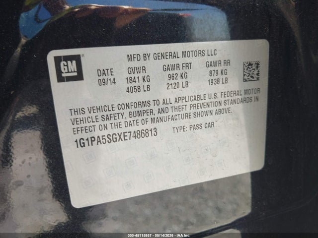Продаж на аукціоні авто 2014 Chevrolet Cruze Ls Auto, vin: 1G1PA5SGXE7486813, номер лоту: 45115957