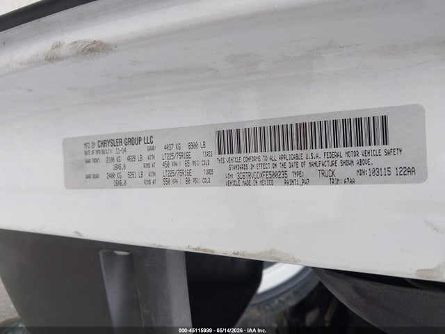 45115999 :رقم المزاد ، 3C6TRVDDXFE500235 vin ، 2015 Ram Promaster 2500 High Roof مزاد بيع