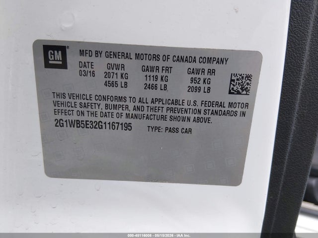 Chevrolet Impala Limited Lt 2016 2G1WB5E32G1167195 Image 9