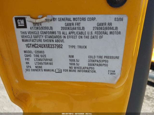 Aukcja sprzedaży 2006 Gmc Sierra 2500hd Work Truck, vin: 1GTHC24UX6E237982, numer aukcji: 45116012