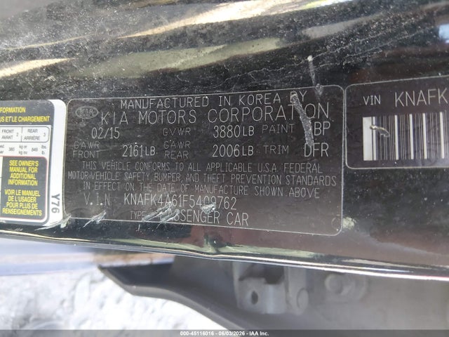 Aukcja sprzedaży 2015 Kia Forte Lx, vin: KNAFK4A61F5409762, numer aukcji: 45116016
