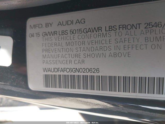 45116023 :رقم المزاد ، WAUDFAFC6GN020626 vin ، 2016 Audi A6 2.0t Premium Plus مزاد بيع