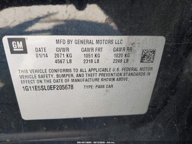 Продаж на аукціоні авто 2014 Chevrolet Malibu 2lt, vin: 1G11E5SL0EF205678, номер лоту: 45116065