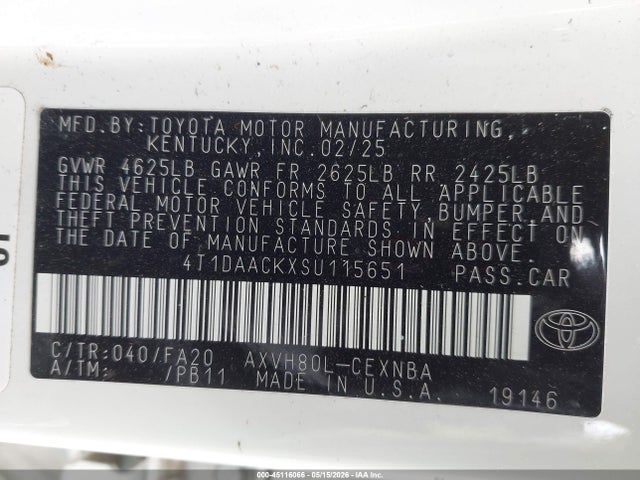 Toyota CAMRY LE 2025 4T1DAACKXSU115651 Image 9