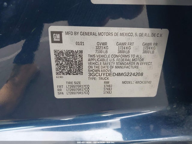 3GCUYDED4MG224208 Chevrolet Silverado 1500 4wd Standard Bed Lt