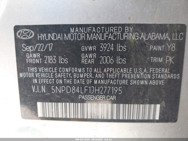 Hyundai Elantra Value Edition 2018 5NPD84LF1JH277195 Image 9
