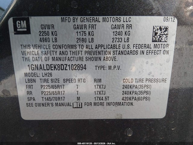 2013 Chevrolet Equinox 1lt მანქანა იყიდება აუქციონზე, vin: 1GNALDEK8DZ102894, აუქციონის ნომერი: 45116120