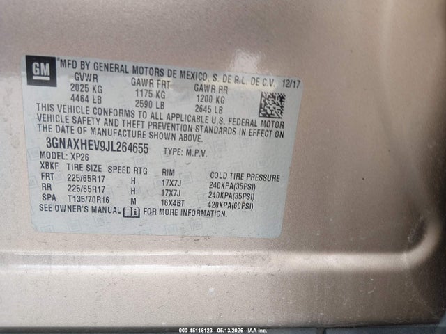 Продажа на аукционе авто 2018 Chevrolet Equinox Ls, vin: 3GNAXHEV9JL264655, номер лота: 45116123