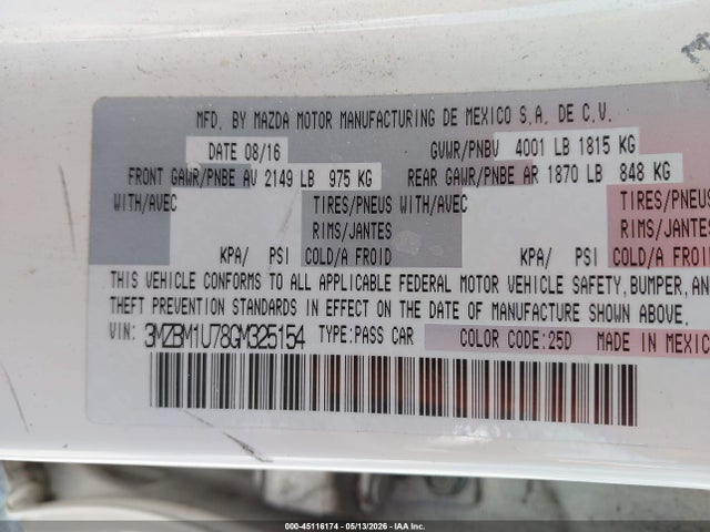 3MZBM1U78GM325154 Mazda Mazda3 I Sport