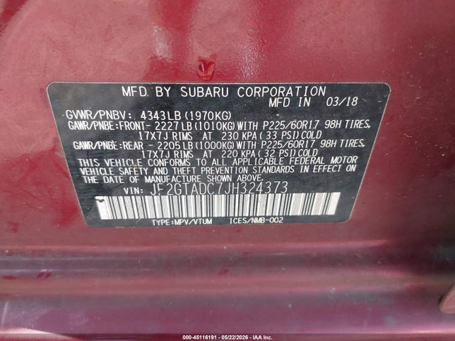 JF2GTADC7JH324373 Subaru Crosstrek 2.0i Premium