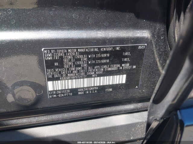 2023 Toyota Rav4 Hybrid Xse მანქანა იყიდება აუქციონზე, vin: 4T3E6RFV6PU124727, აუქციონის ნომერი: 45116199