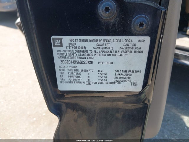 2006 Chevrolet Silverado 1500 Work Truck მანქანა იყიდება აუქციონზე, vin: 3GCEC14X56G220720, აუქციონის ნომერი: 45116208