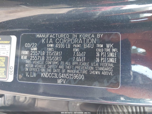 Продаж на аукціоні авто 2022 Kia Niro Ev S, vin: KNDCC3LG4N5159600, номер лоту: 45116212