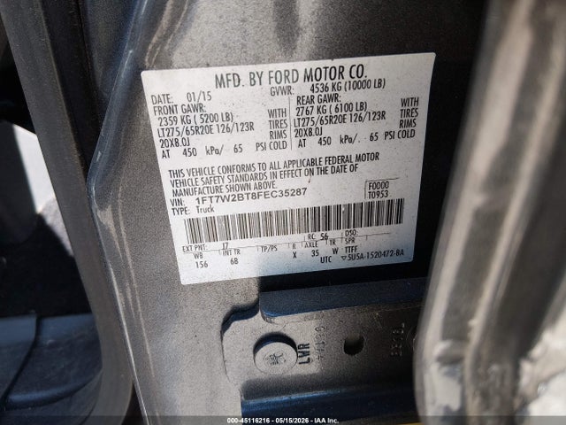 45116216 :رقم المزاد ، 1FT7W2BT8FEC35287 vin ، 2015 Ford F-250 Lariat مزاد بيع