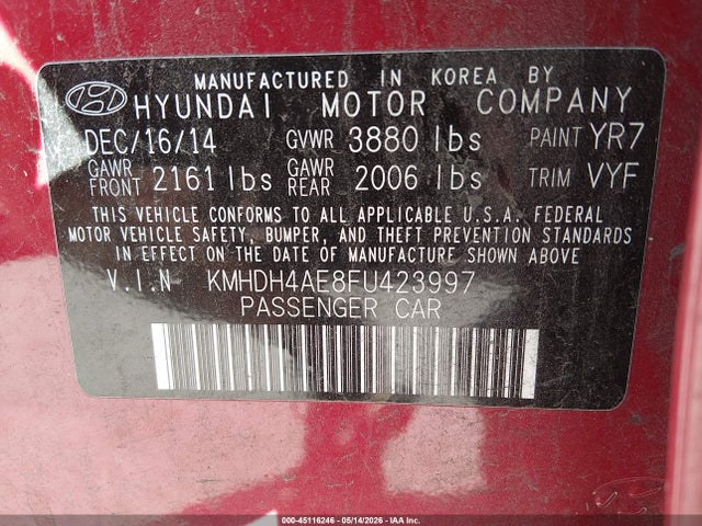 Продаж на аукціоні авто 2015 Hyundai Elantra Se, vin: KMHDH4AE8FU423997, номер лоту: 45116246